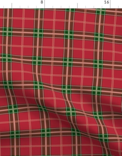 Christmas Berry Red and Green Tartan with Beige and White Lineswith Double White Lines Fabric