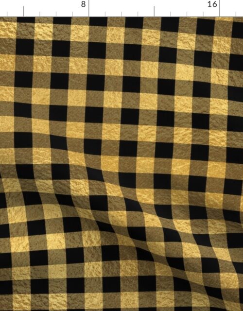 Christmas Faux Gold Foil and Black Buffalo Check 1 inch Fabric