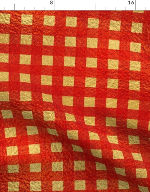 Christmas Faux Gold Foil and Red Buffalo Check 1 inch Fabric