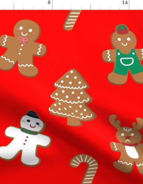 Christmas Gingerbread Biscuit Cookies on Christmas Red Fabric