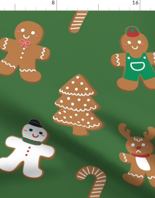 Christmas Gingerbread Biscuit Cookies on Christmas Tree Green Fabric