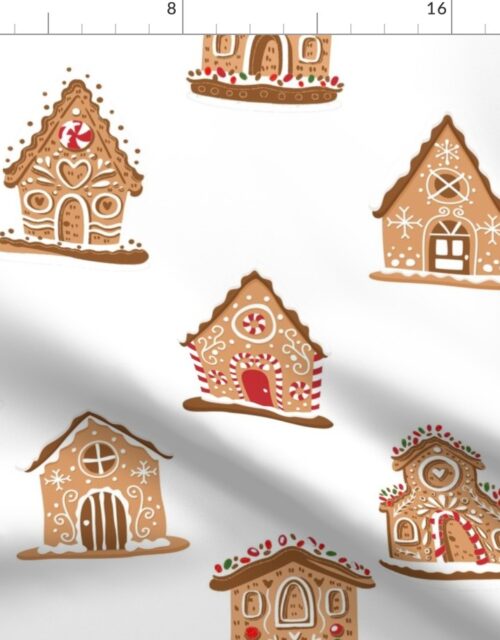 Christmas Gingerbread Candy Houses White Fabric
