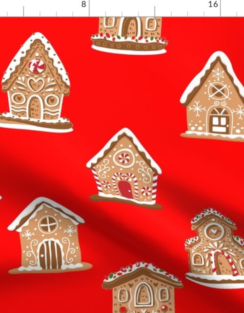 Christmas Gingerbread Candy Houses on Red Fabric