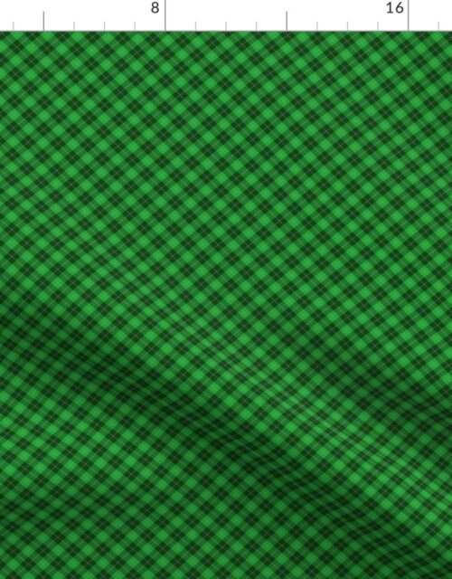 Christmas Holly Green and Dark Green Argyle Tartan Plaid with Crossed White Lines Fabric