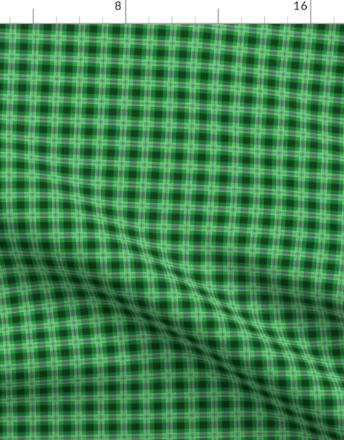 Christmas Holly Green and Dark Green Plaid Tartan with Wide White Lines Fabric