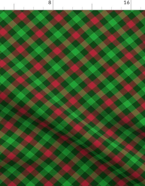 Christmas Holly Green and Red Tartan Check with Wide Crossed Green Lines Fabric