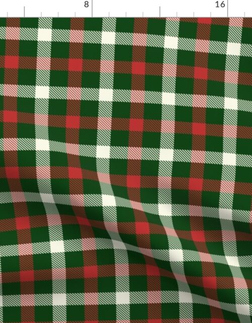 Christmas Holly Green and Red Tartan Check with Wide White Lines Fabric
