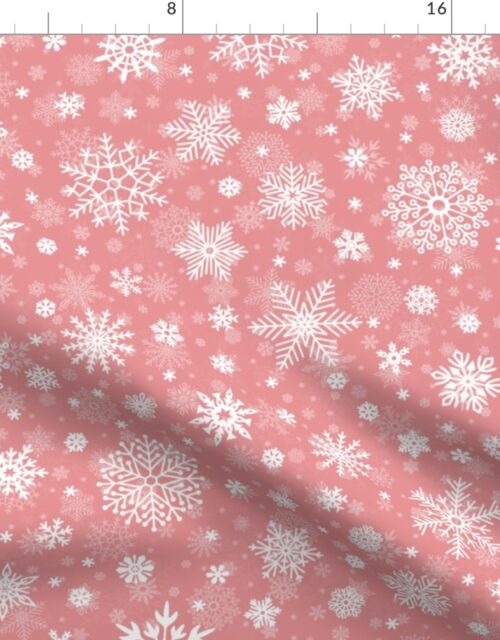 Christmas Peach and White Splattered Snowflakes Fabric