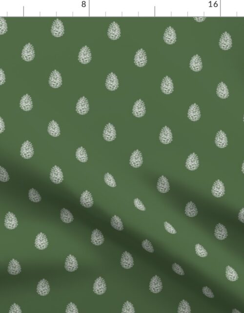Christmas Pine Cone in Bright White on Fir Tree Green Fabric