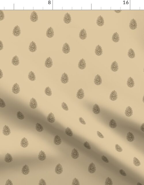 Christmas Pine Cone in Sepia Brown on Champagne Gold Fabric