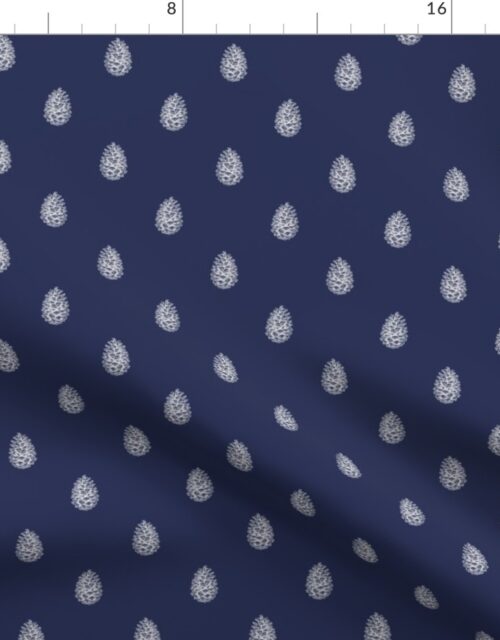 Christmas Pine Cone in White on Midnight Blue Fabric