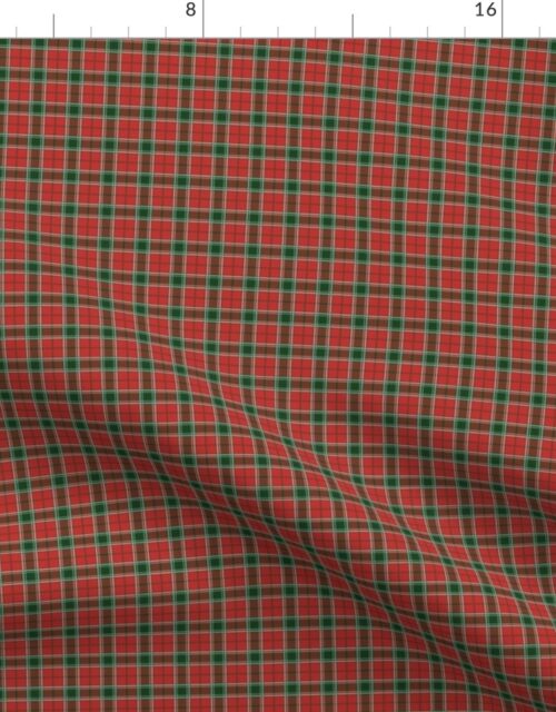 Christmas Red and Dark Green Tartan with Double White Lines Fabric