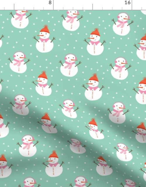 Christmas Snowmen on Mint Green Fabric
