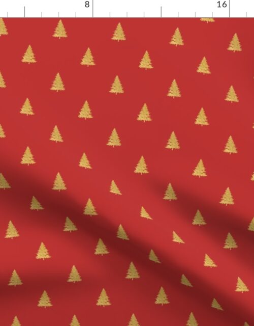 Christmas Tree in Gold Faux Foil on Holly Berry Red Fabric