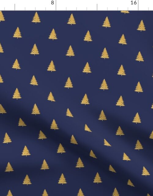 Christmas Tree in Gold Faux Foil on Midnight Blue Fabric