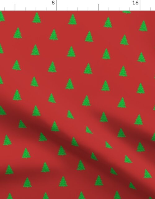 Christmas Tree in Green Glitter on Holly Berry Red Fabric