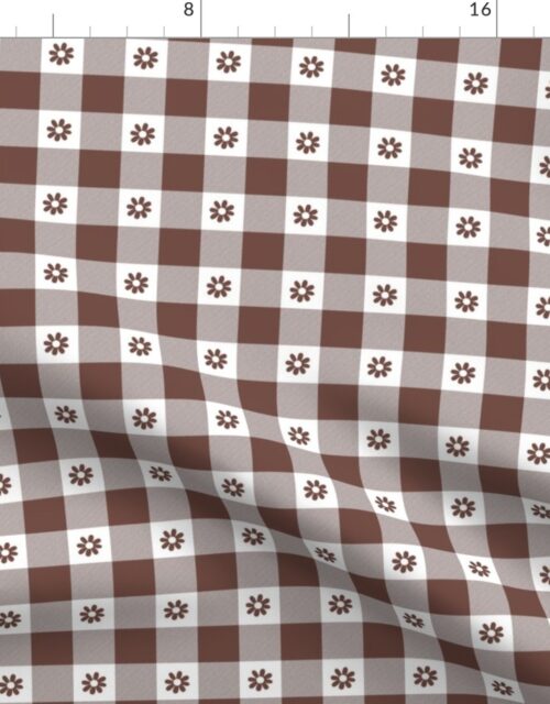 Cinnamon Brown and White Gingham Check with Center Floral Medallions in Cinnamon Fabric
