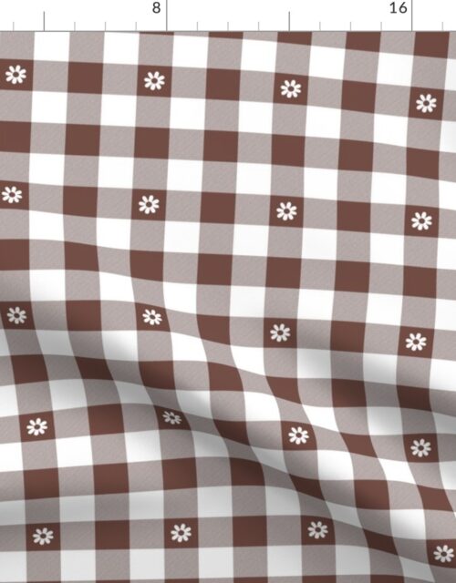 Cinnamon Brown and White Gingham Check with Center Floral Medallions in White Fabric