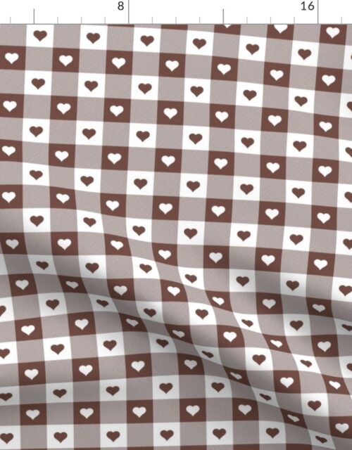 Cinnamon and White Gingham Valentines Check with Center Heart Medallions in Cinnamon and White Fabric