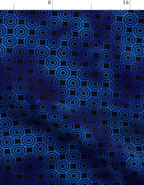 Circle Rings in Black and Classic Blue Vintage Faux Foil Art Deco Vintage Foil Pattern Fabric