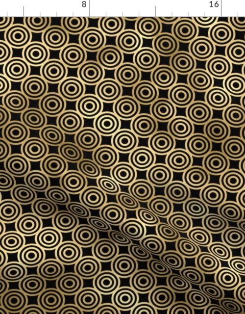 Circle Rings in Black and Gold Vintage Faux Foil Art Deco Vintage Foil Pattern Fabric