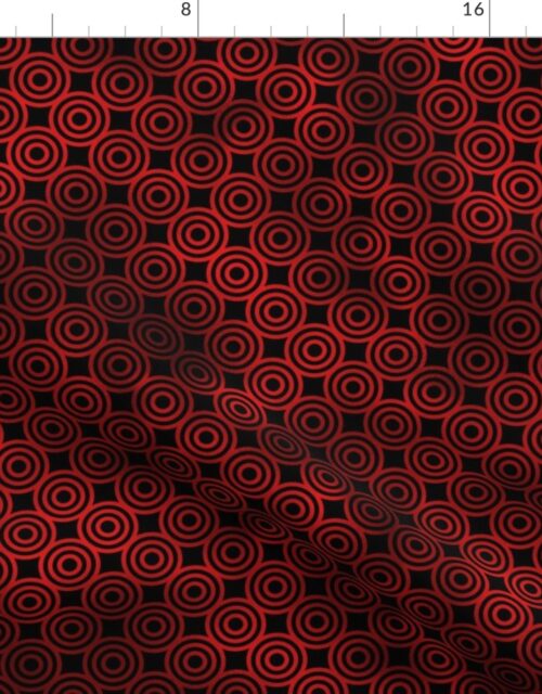 Circle Rings in Black and Ruby Red Vintage Faux Foil Art Deco Vintage Foil Pattern Fabric