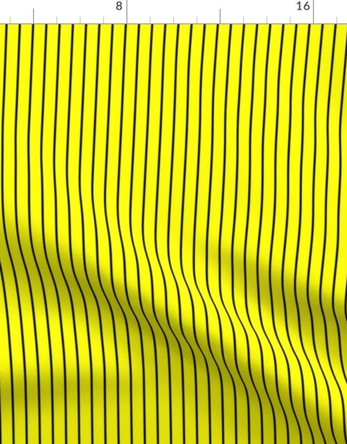 Classic 1/2 Inch Black Pinstripe on a Bright Yellow  background Fabric