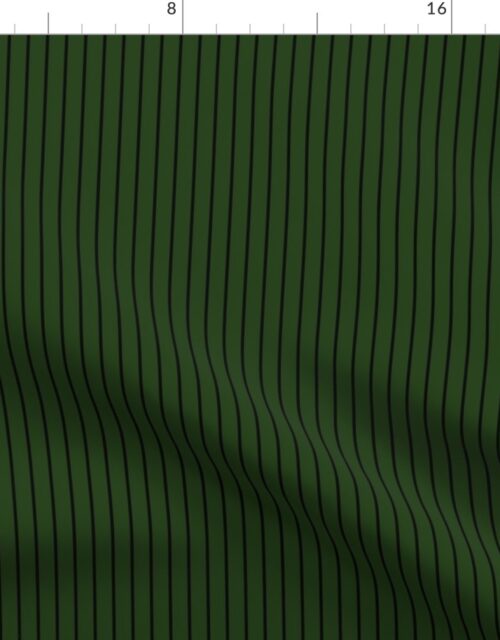 Classic 1/2 Inch Black Pinstripe on a Dark Forest  Green Background Fabric