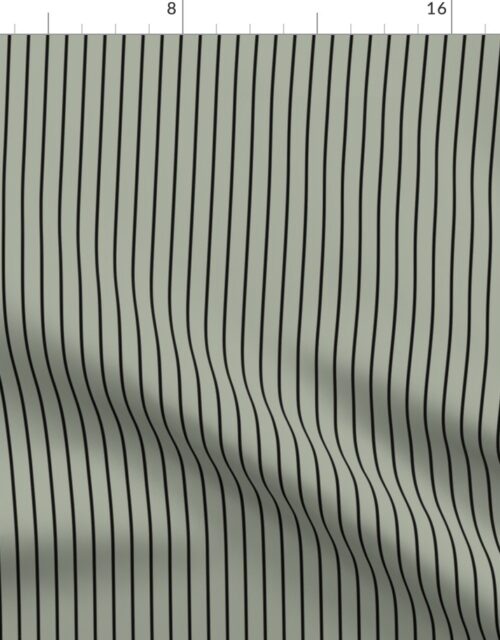Classic 1/2 Inch Black Pinstripe on a Desert Sage Grey Green Background Fabric
