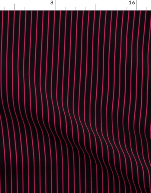 Classic 1/2 Inch Bright Hot Pink Pinstripe on a Black Background Fabric