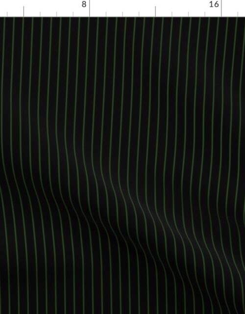 Classic 1/2 Inch Dark Forest  Green Pinstripe on a Black Background Fabric