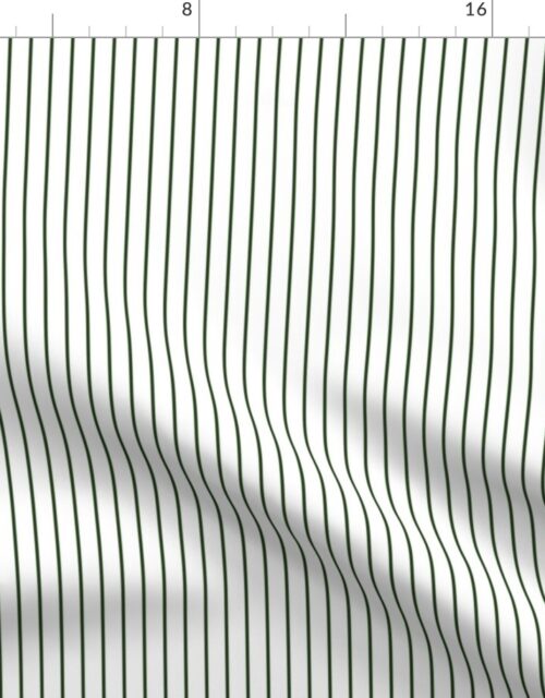 Classic 1/2 Inch Dark Forest  Green Pinstripe on a White Background Fabric