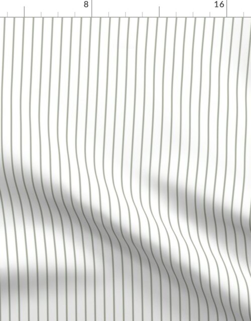 Classic 1/2 Inch Desert Sage Grey Green Pinstripe on a White Background Fabric