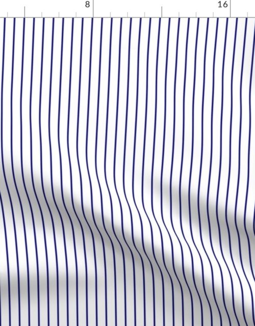 Classic 1/2 Inch Navy Blue Pinstripe on a White Background Fabric