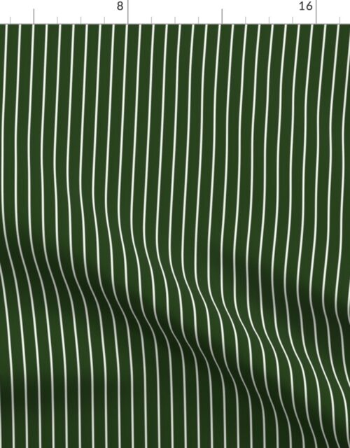 Classic 1/2 Inch White Pinstripe on a Dark Forest  Green Background Fabric