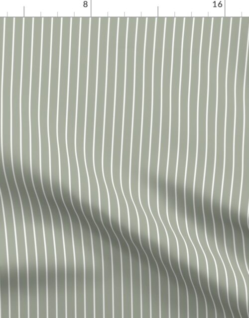 Classic 1/2 Inch White Pinstripe on a Desert Sage Grey Green Background Fabric