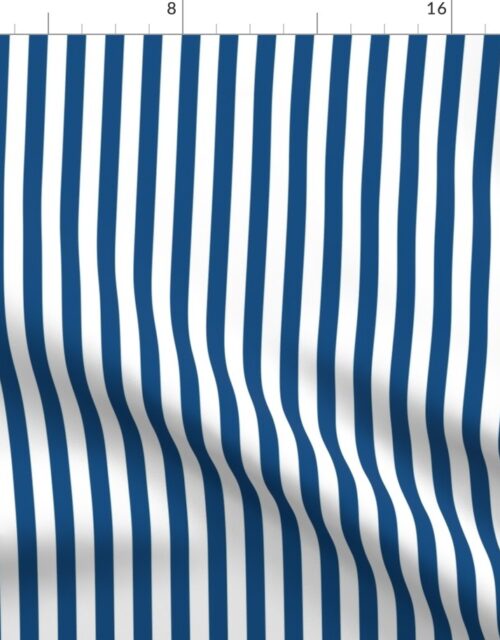 Classic Blue and White 1/2  inch Thin Vertical Picnic Stripes Fabric