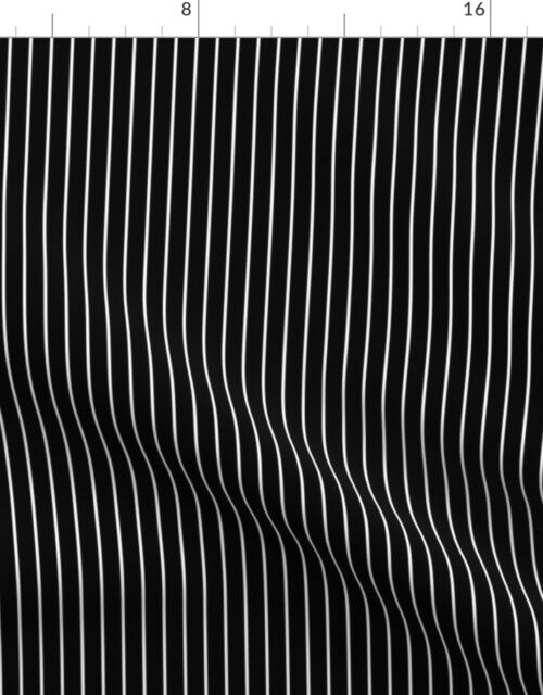 Classic Half Inch White Pinstripe on Black Fabric