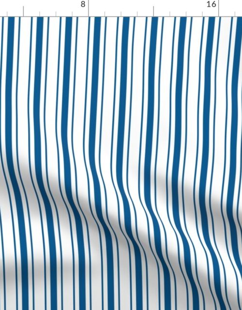 Classic Imperial Blue White Mattress Ticking Bed Stripe on White Fabric