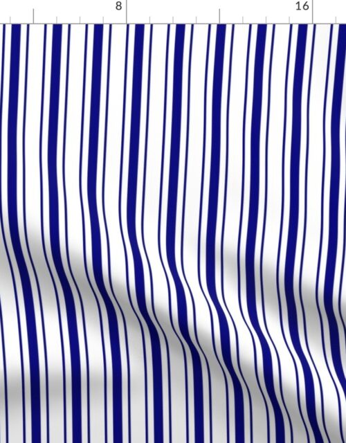 Classic Navy Blue Mattress Ticking Bed Stripe on White Fabric
