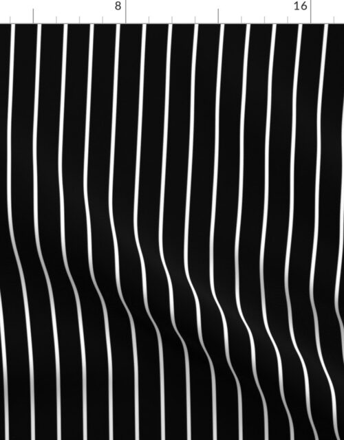 Classic One Inch White Pinstripe on  Black Fabric