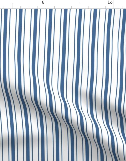 Classic Queen Blue White Mattress Ticking Bed Stripe on White Fabric