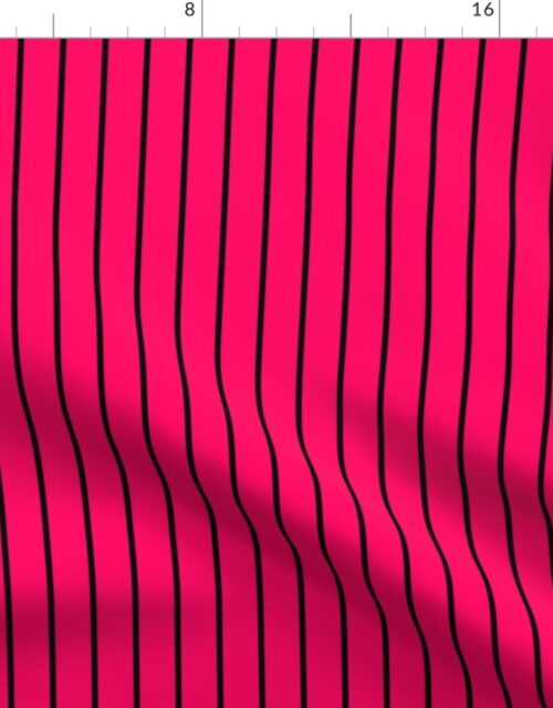 Classic wider 1 Inch Black Pinstripe on a Bright Hot Pink Background Fabric