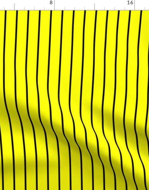 Classic wider 1 Inch Black Pinstripe on a Bright Yellow Background Fabric