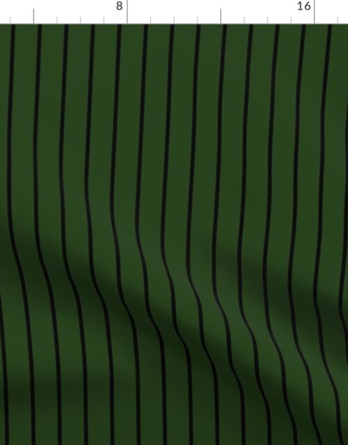 Classic wider 1 Inch Black Pinstripe on a Dark Forest Green Background Fabric