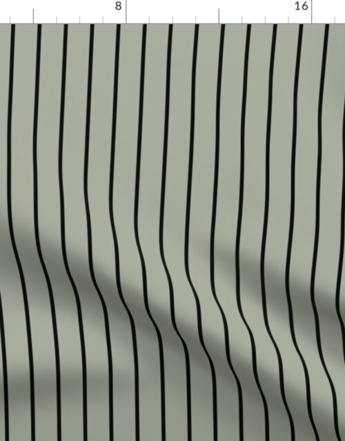 Classic wider 1 Inch Black Pinstripe on a Desert Sage Grey Green Background Fabric