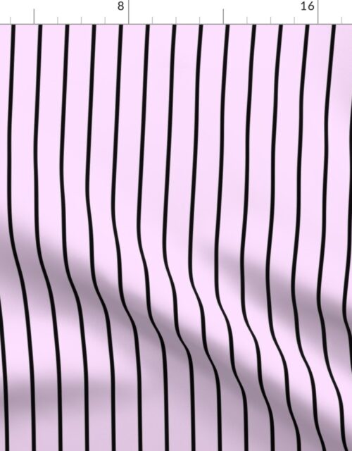 Classic wider 1 Inch Black Pinstripe on a Pale Pink Cotton Candy Background Fabric