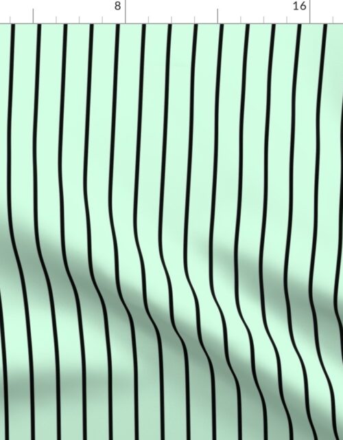 Classic wider 1 Inch Black Pinstripe on a Summer Mint Green Background Fabric