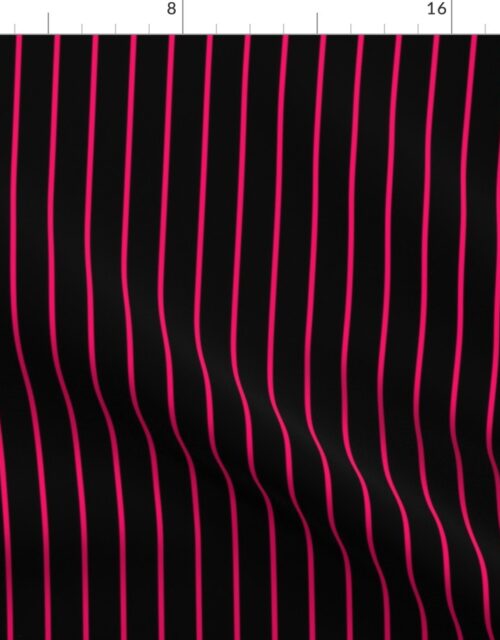 Classic wider 1 Inch Bright Hot Pink Pinstripe on a Black Background Fabric