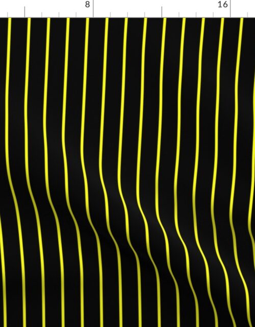 Classic wider 1 Inch Bright Yellow Pinstripe on a Black background Fabric